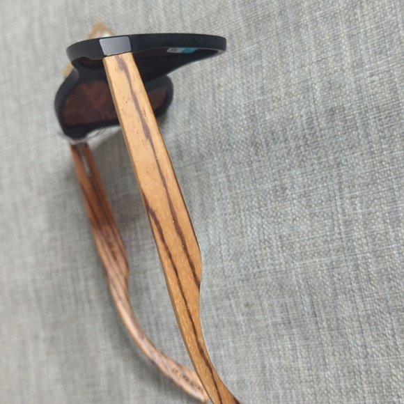 Matte Onyx Zebra Wood Ice Blue Polarized Lens Sustainable Sunglasses NEW - Picture 11 of 13